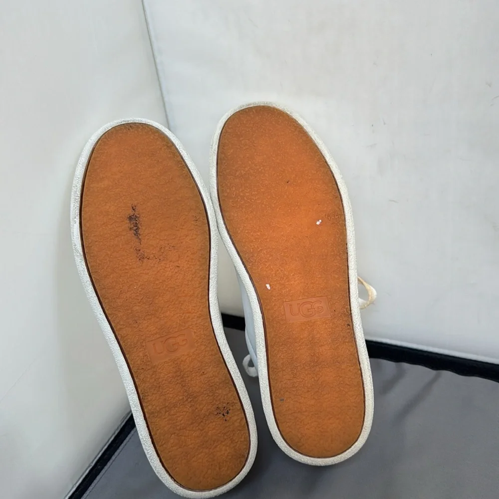 Ugg White Leather Sneakers with‎ Tan Accents women’s size 6